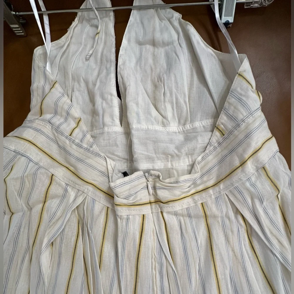 J Crew NWT Sylvan Halter Dress Backless Ruffle Linen Cotton Striped size 12